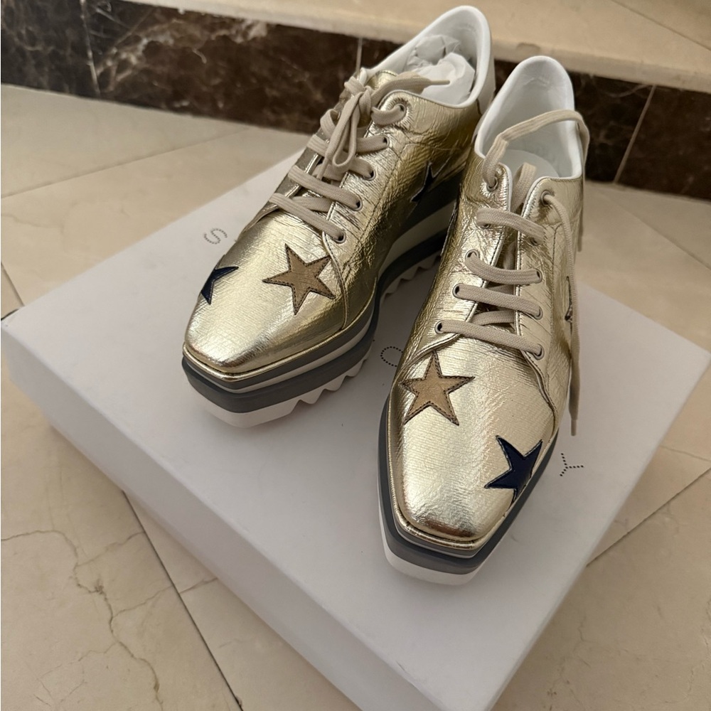 Stella McCartney Gold and Blue Platform Sneakers